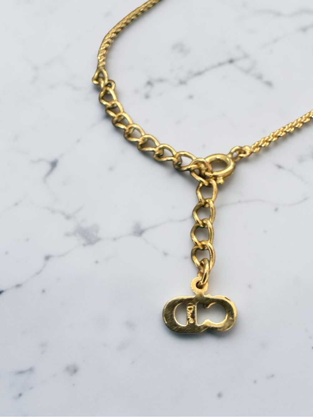 Christian Dior Necklace Pendant Gold Tone CD Logo Rhinestone Vintage - Picture 6 of 6